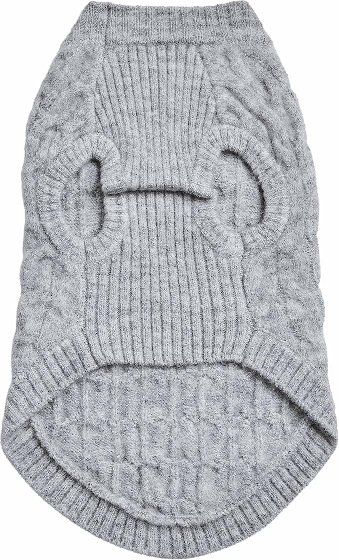 Blueberry Pet Classic Fuzzy Textured Knit Pullover Crew-Neck Dog Sweater in Heather Grey, Back Length 22", Pack of 1 Clothes for Dogs