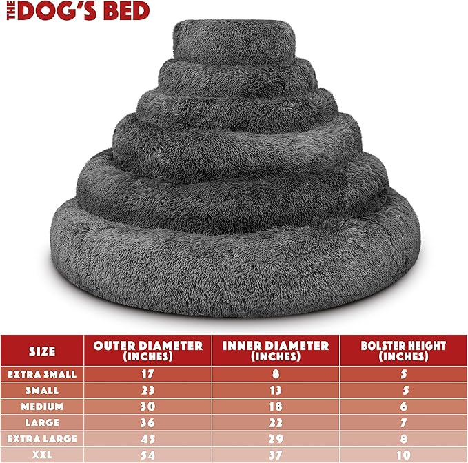 The Dog’s Bed Sound Sleep Donut Dog Bed, Medium Dark Grey Fur Calming Nest Bed, Veterinary Approved
