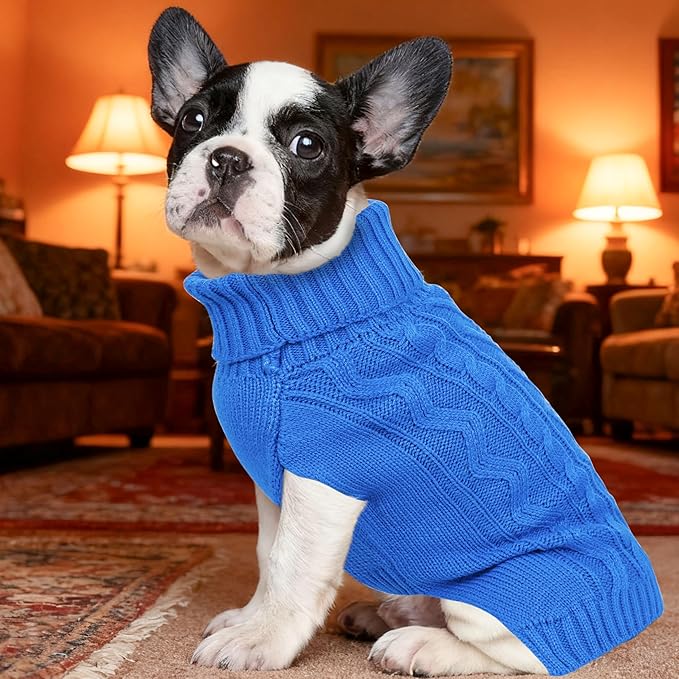 Knit Small Dog Sweater Warm Winter Dog Clothes Girl Boy Soft Turtleneck Dachshund Clothes Sleeveless Doggy Sweater Pullover Puppy Clothes Pet Cat Coat (Blue, Medium)