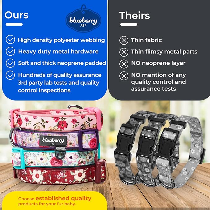 Blueberry Pet Soft & Comfy Peony Flower Print Neoprene Padded Adjustable Dog Collar, Mauve, Large, Neck 18"-26"