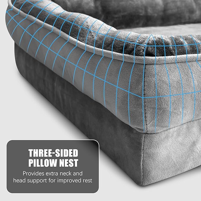 Spotted Play Orthopedic Dog Bed with Sides - Dog Sofa Beds for Medium Dogs, Supportive Foam Pet Couch Bed with Washable Removable Cover, Waterproof Lining and Non-Slip Bottom, Grey - M