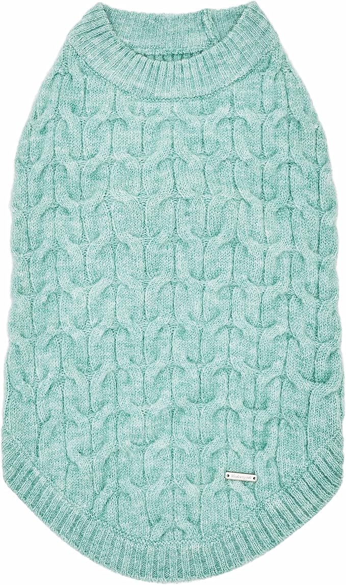 Blueberry Pet 2023 New Classic Fuzzy Textured Knit Pullover Crew-Neck Dog Sweater in Heathered Jade, Back Length 20", Pack of 1 Clothes for Dogs