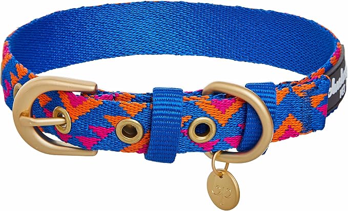 Blueberry Pet Southwestern Tribal Triangles Navy Blue Adjustable Dog Collar with Metal Buckle, Neck 19.5-26", for Large Breed