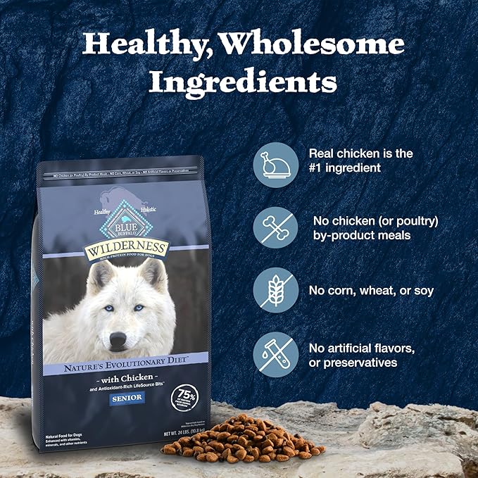 Blue Buffalo Wilderness Senior High Protein Dry Dog Food Wholesome Grains with Ingredients Chicken