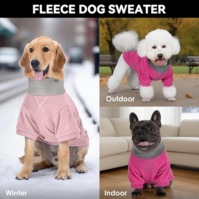 cyeollo 2 Pack 3XL Dog Sweaters for Large Dogs, Strechy Soft Fleece Sweatshirt for Dogs Boy Girl Turtleneck Warm Winter Big Dog Clothes with Sleeves, Pink & Fuschia 3XL
