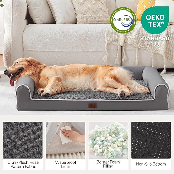 Warmrest Large Dog Beds Large Sized Dogs, Orthopedic XXL XL Dog Bed for Medium Size Dogs, Big Waterproof Couch Sofa with Removable Washable Cover for Pet, Dark Grey, 45"*35"*7"