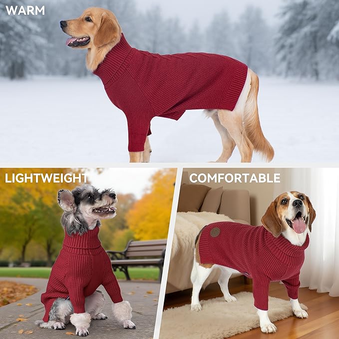 cyeollo Small Dog Christmas Sweater Warm Turtleneck Knitted Pet Winter Dog Clothes with Long Sleeves Puppy Sweaters for Small Dogs