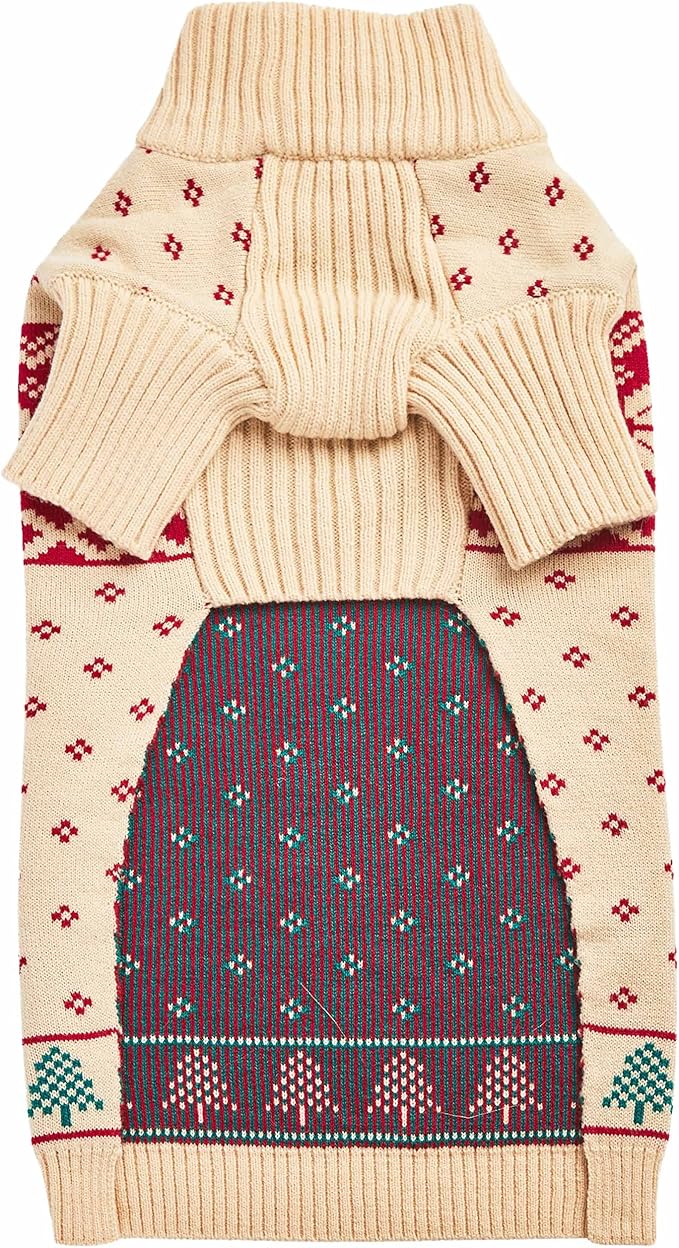 Blueberry Pet Christmas Tree and Snowflake Dog Sweater in Light Beige, Back Length 12", Pack of 1 Clothes for Dogs