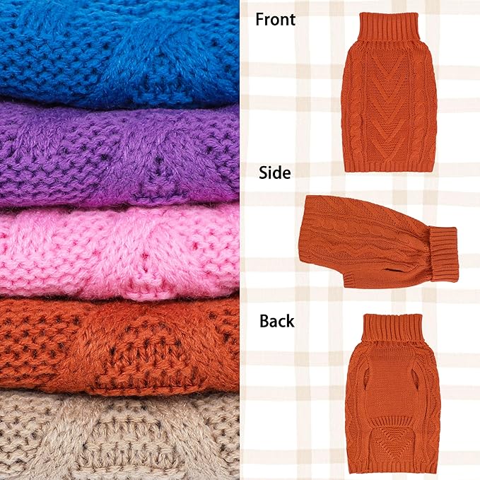 Dog Sweaters for Small Dogs Warm Dog Clothes Winter Chihuahua Clothes Girl Boy Puppy Sweater Knitted Doggy Coat Soft Thanksgiving Pet Sweater with Turtleneck Pullover Design(Reddish Brown, Medium)