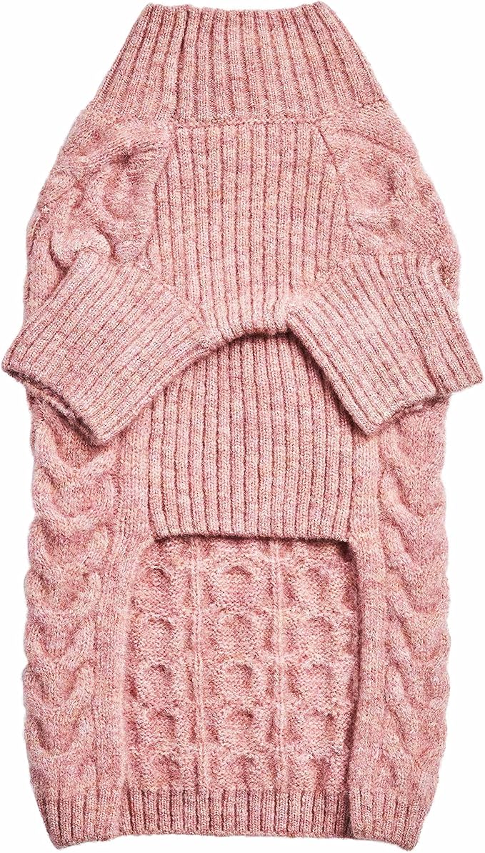 Blueberry Pet Classic Fuzzy Textured Knit Pullover Turtle-Neck Dog Sweater in Rainbow Pink, Back Length 18", Pack of 1 Clothes for Dogs