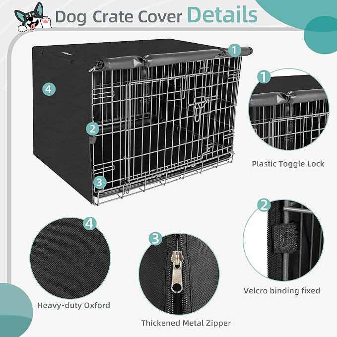 Seiyierr Dog Crate Cover, Dogs Kennel Covers Universal Fit for 24 Inch Wire Crate, Lightweight 600D Polyester Fabric with Double Door,Black