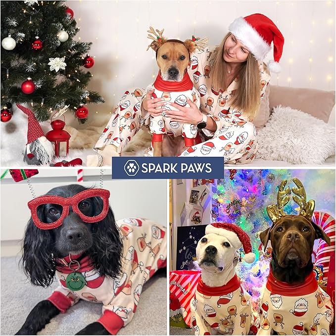 Spark Paws Dog Christmas Pajama, Dog Recovery Suit Male, Onesie, Ultra-Soft and 4-Way Stretch, for Small Medium and Large Breeds - Santa and Rudolph - 4XL