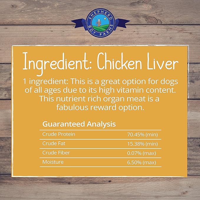 Shepherd Boy Farms Freeze Dried Dog and Cat Treats, Chicken Liver, All Natural Single Ingredient Freeze-Dried Dog Treat & Snacks, Made in USA, High Protein, Essential Nutrition Raw Food, 3oz