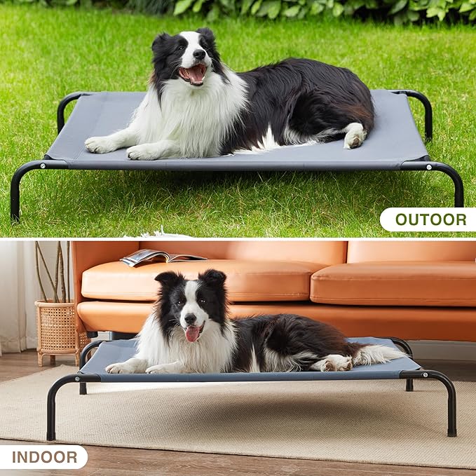 Love's cabin Elevated Cooling Dog Bed for Large Dogs, Portable Indoor & Outdoor Raised Pet Dog Cat Cot, Durable Summer Frame with Breathable Mesh, Grey, 48 inches