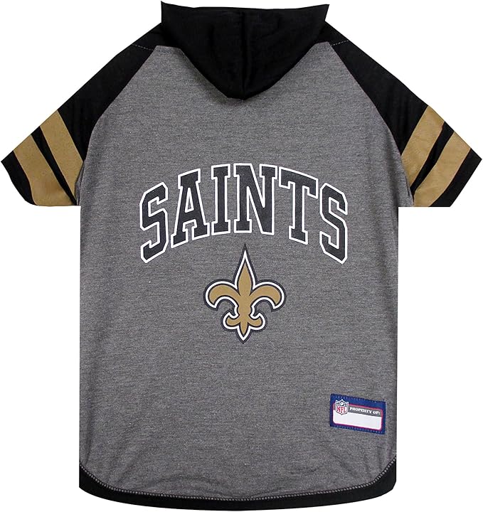 Pets First NFL New Orleans Saints Hoodie for Dogs & Cats. | NFL Football Licensed Dog Hoody Tee Shirt, Large| Sports Hoody T-Shirt for Pets | Licensed Sporty Dog Shirt