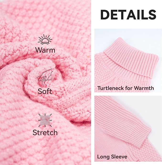 cyeollo 4XL Dog Sweater, Knitwear Turtleneck Soft Knitwear Pullover Sweaters Warm for Giant Breed Dog Clothes for Large Female Dogs, Pink XXXXL