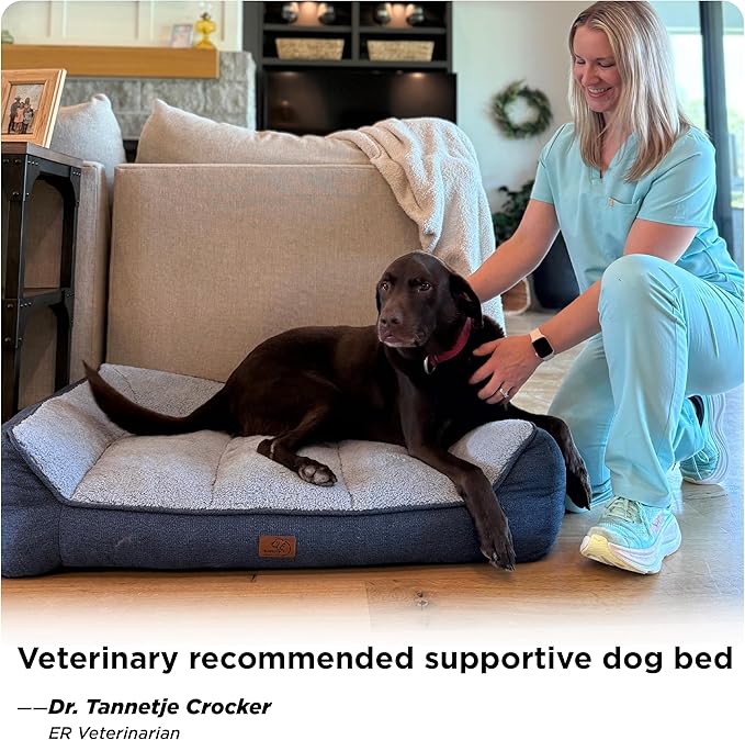 Bedsure Orthopedic Dog Bed Medium Size Dog - Extra Thick Supportive Medium Dogs Beds with Waterproof Washable Cover, Comfort Pet Bed Sofa with Soft Plush Sherpa and Nonskid Bottom, Beige, 35"