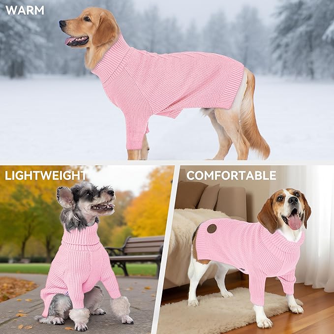 cyeollo 4XL Dog Sweater, Knitwear Turtleneck Soft Knitwear Pullover Sweaters Warm for Giant Breed Dog Clothes for Large Female Dogs, Pink XXXXL