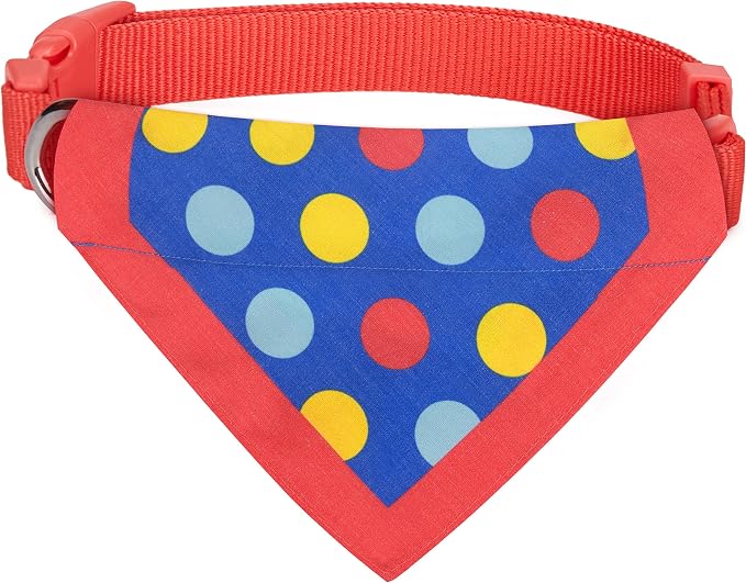 Blueberry Pet Bold Polka Dots Vivid Red Cotton Blend Neckerchief Scarf Bandana Adjustable Dog Collar, Medium, Neck 14.5"-20"