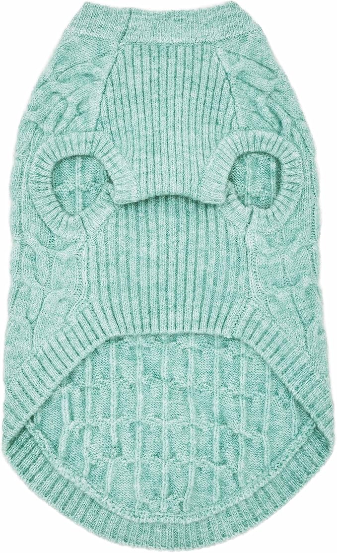 Blueberry Pet 2023 New Classic Fuzzy Textured Knit Pullover Crew-Neck Dog Sweater in Heathered Jade, Back Length 20", Pack of 1 Clothes for Dogs