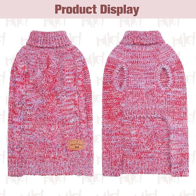 BEAUTYZOO Small Dog Sweater -Turtleneck Pullover Classic Cable Knit Fuzzy Winter Coat Dog Cold Weather Clothes for Small Medium Dogs Puppy Girl Boys(Gradient Red, XS)