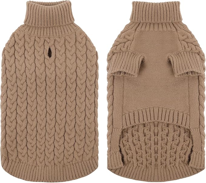 SAWMONG Dog Sweater, Dog Sweaters for Large Dogs Girls Boys, Pullover Turtleneck Knitted Doggy Sweatshirt, Cold Weather Pet Clothes（Khaki, 2X-Large