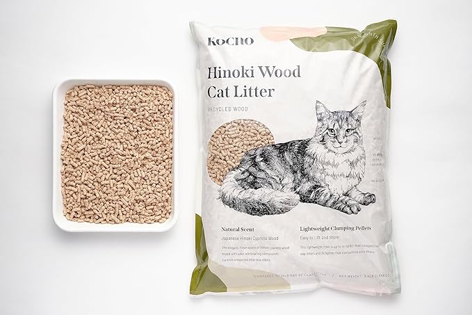 KOCHO Hinoki Wood Cat Litter Ultra Lightweight, Fresh Scent of Japanese Cypress (7pcs Pack (23.8LB))