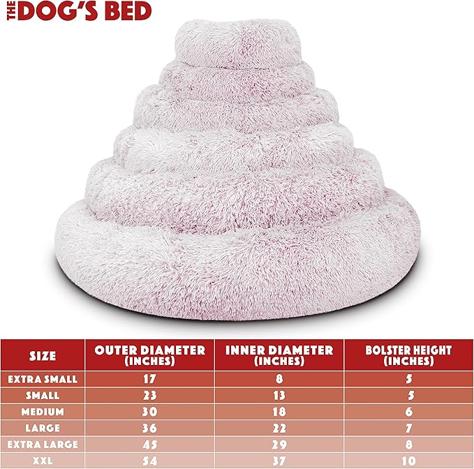 The Dog’s Bed Sound Sleep Original Calming Dog & Cat Bed, Anti-Anxiety Rose Pink Fur Donut Nest Snuggler, with Removable Cover, Veterinary Approved