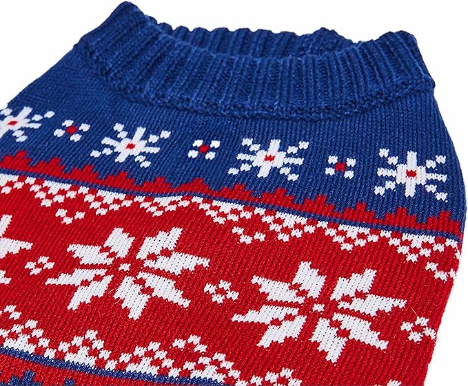 Blueberry Pet Christmas Snowflake Dog Sweater in Navy Blue, Back Length 16", Pack of 1 Clothes for Dogs