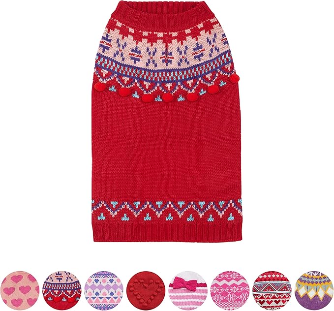 Blueberry Pet Icelandic Lopi Pullover Dog Sweater in Holiday Red, Back Length 16", Pack of 1 Clothes for Dogs