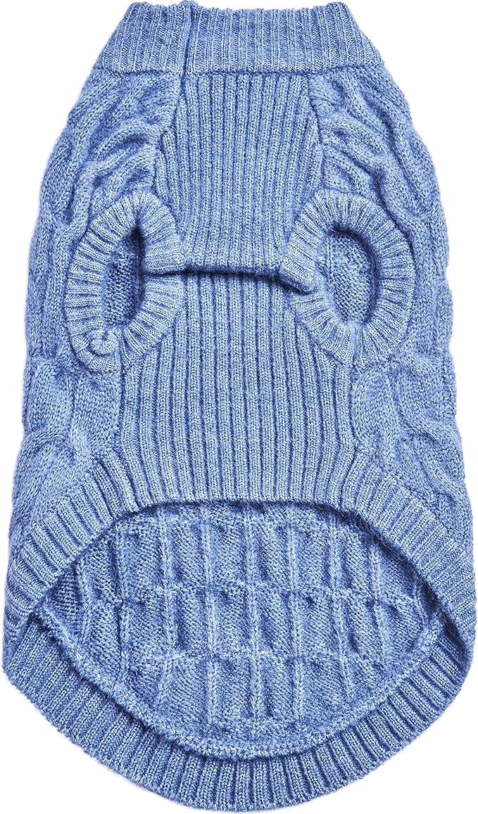 Blueberry Pet Classic Fuzzy Textured Knit Pullover Crew-Neck Dog Sweater in Heather Blue, Back Length 18", Pack of 1 Clothes for Dogs