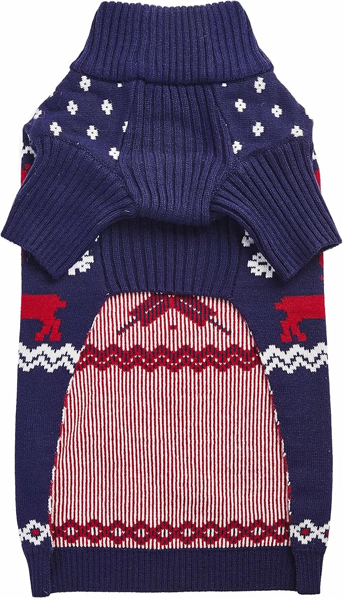 Blueberry Pet Christmas Reindeer and Snowflake Dog Sweater in Royal Blue, Back Length 12", Pack of 1 Clothes for Dogs