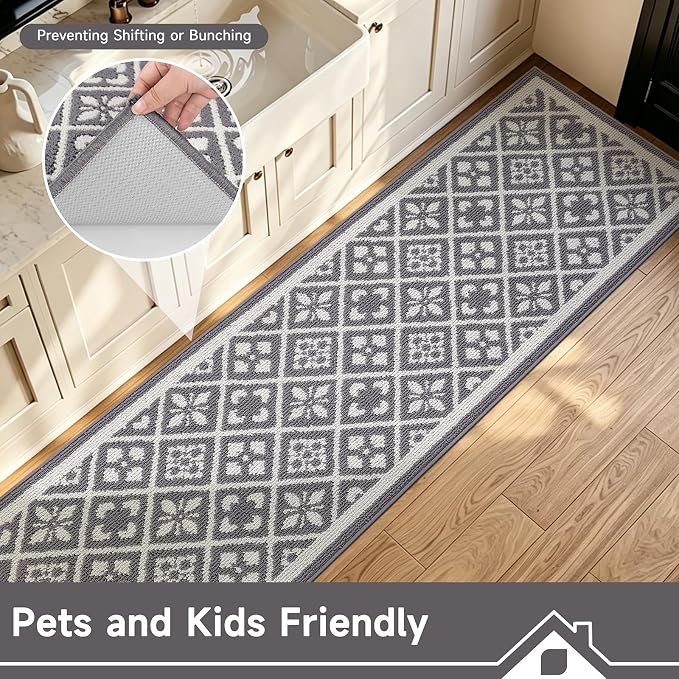 Ileading Hallway Runner Rug 2x6 ft,Washable Indoor Grey Carpet with Non Slip Rubber Backing,Low Pile Durable Kitchen Floor Mat for Laundry Entryway Door & High Traffic Areas