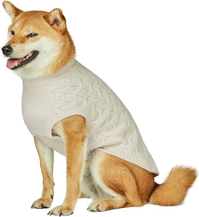 Blueberry Pet Classic Fuzzy Knit Dog Sweater, Pullover Crew-Neck Christmas Style, Ivory, 12” Back Length, Super-Soft
