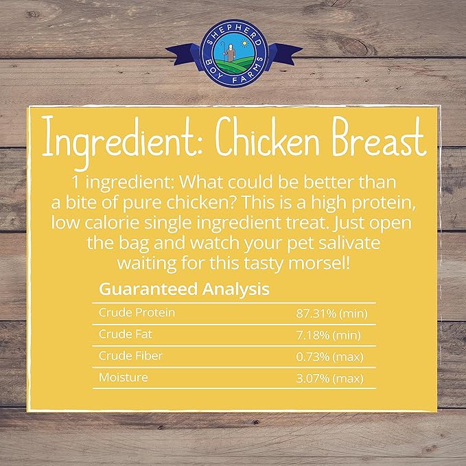 Shepherd Boy Farms Freeze Dried Dog and Cat Treats, Chicken Breast, All Natural Freeze-Dried Dog Treat & Snacks, Made in USA, High in Protein, Nutrition of Raw Food, Single Ingredient, 3oz
