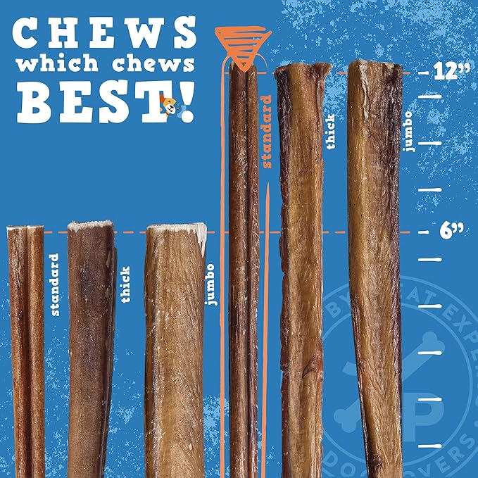Jack&Pup 12 Inch Standard Bully Sticks for Medium and Large Dogs (10 Pack) Single Ingredient Dog Chew Bully Stick