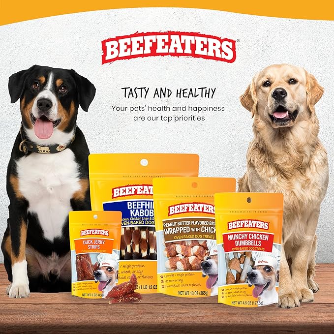Beefeaters Beefhide Kabobs – Dog Treat. Triple Flavor with Real Chicken, Liver & Sweet Potato, Long-Lasting Chew, Supports Dental Health, Ideal for Training