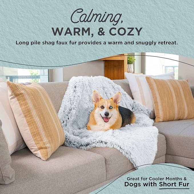 Best Friends by Sheri Calming Shag Dog Blanket – Ultra Soft Faux Fur Pet Throw, Anxiety-Relief, Lightweight Warm Bed Cover for Dogs and Cats, Machine Washable, Frost Gray, 30" x 40"