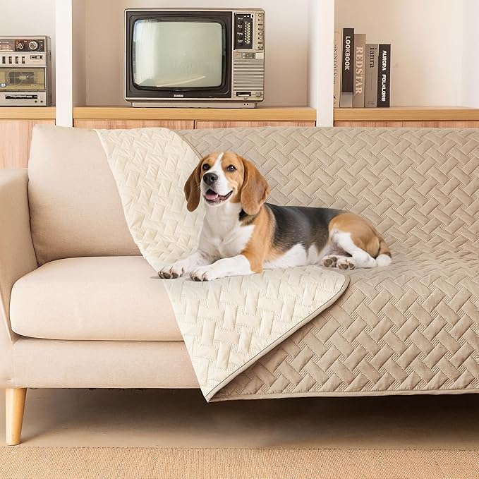 gogobunny 100% Double Sided Waterproof Dog Blanket Soft Pet Bed Cover Reversible Protect Furniture Couch Sofa Car for Puppy Cat Kids (Dark Beige/Light Beige, 82x102 Inch (Pack of 1))
