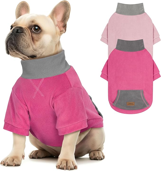 cyeollo 2 Pack Dog Sweaters for Small Dogs Boy Girl, Warm Fleece Dogs Sweater with Sleeves, Turtleneck Stretchy Doggy Sweatshirt Winter Dog Clothes, Pink & Fuschia M