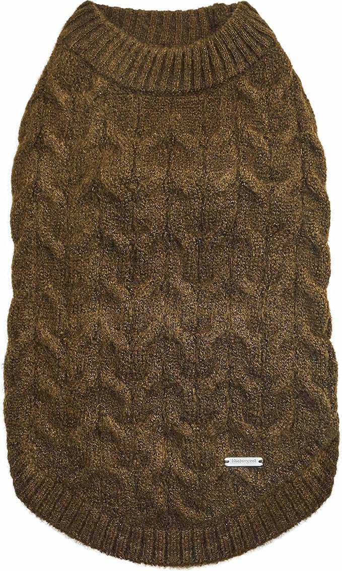 Blueberry Pet Classic Fuzzy Textured Knit Pullover Crew-Neck Dog Sweater in Dark Olive, Back Length 14", Pack of 1 Clothes for Dogs