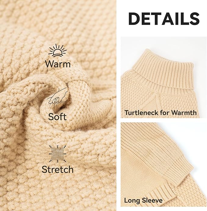 cyeollo Dog Sweater Turtleneck Knitted Sweaters with Long Sleeves Winter Dog Clothes Sweaters for Small Dogs, Beige XL