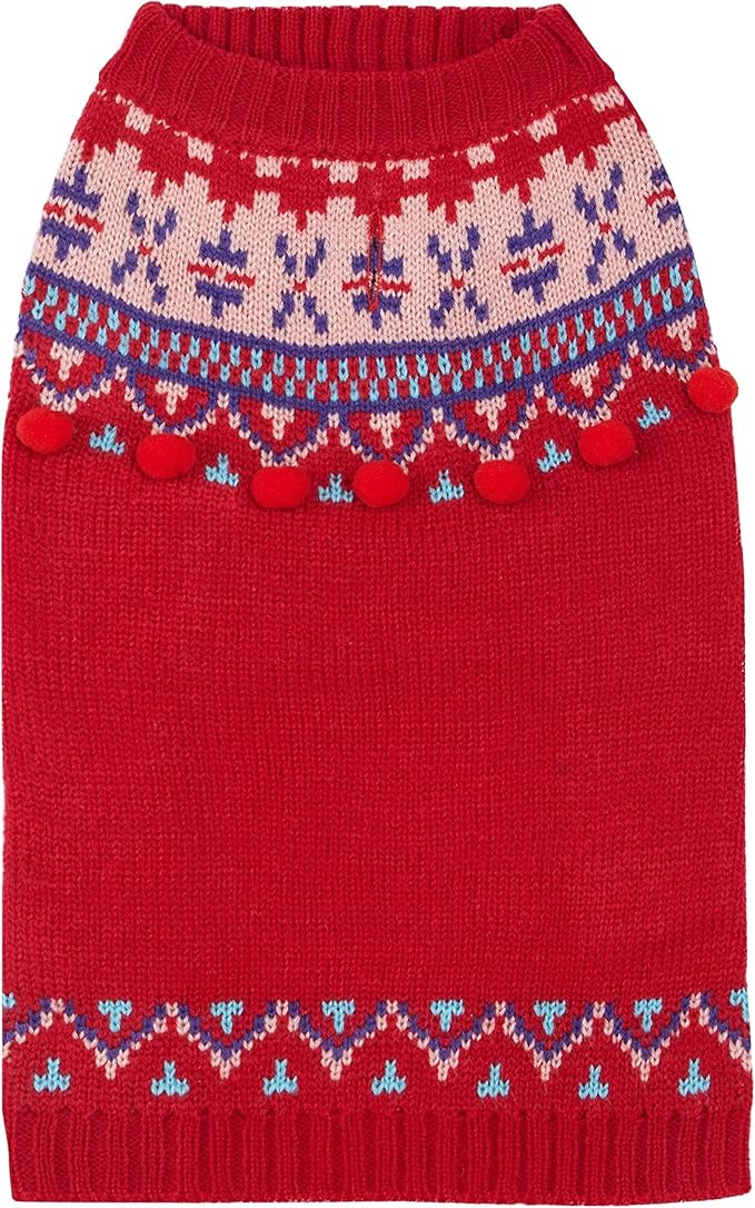Blueberry Pet Icelandic Lopi Pullover Dog Sweater in Holiday Red, Back Length 16", Pack of 1 Clothes for Dogs