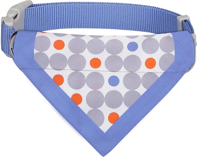 Blueberry Pet Unisex Polka Dots Chilling Summer Blue Cotton Blend Neckerchief Scarf Bandana Adjustable Dog Collar, Small, Neck 12"-16"