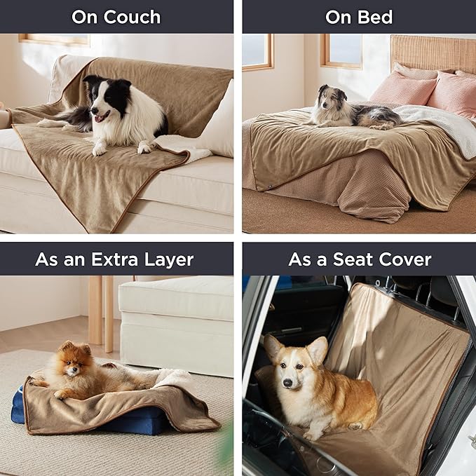 Bedsure Waterproof Dog Blankets for Large Dogs - Large Cat Blanket Washable for Couch Protection, Sherpa Fleece Puppy Blanket, Soft Plush Reversible Throw Furniture Protector, 40"X50", Camel
