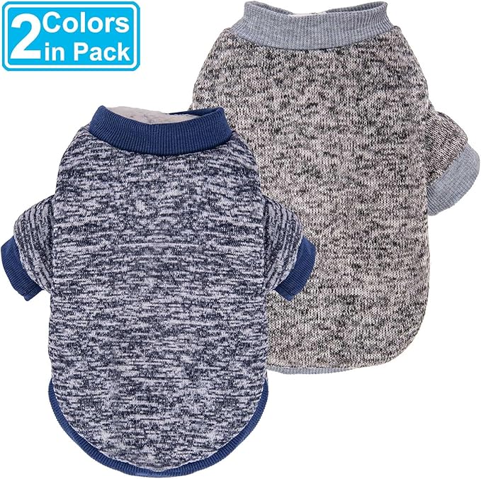 Dog Sweater, Dog Sweaters for Small Dogs, 2, 3 Pack Warm Soft Pet Clothes for Puppy, Medium Large Cat, Dogs Girl or Boy, Dog Shirt for Winter Christmas (Coat Grey+Navy, Large)