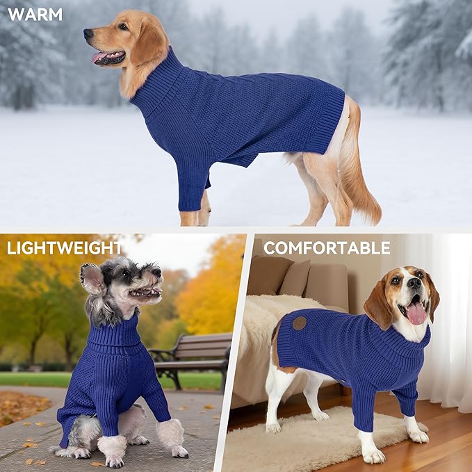 cyeollo 4XL Dog Sweater,Pullover Turtleneck for Large Dogs, Classic Knitwear Fall Winter Cold Weather Pet Clothes for Giant Breed Warm Pet Apparel Large Big Dog Sweaters Male, Royal Blue XXXXL