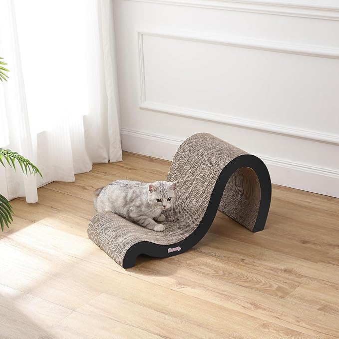 THE LICKER STORE CSR1013A Kona 27" Modern Cardboard Double-Sided Wave Cat Scratcher with Catnip, Ink