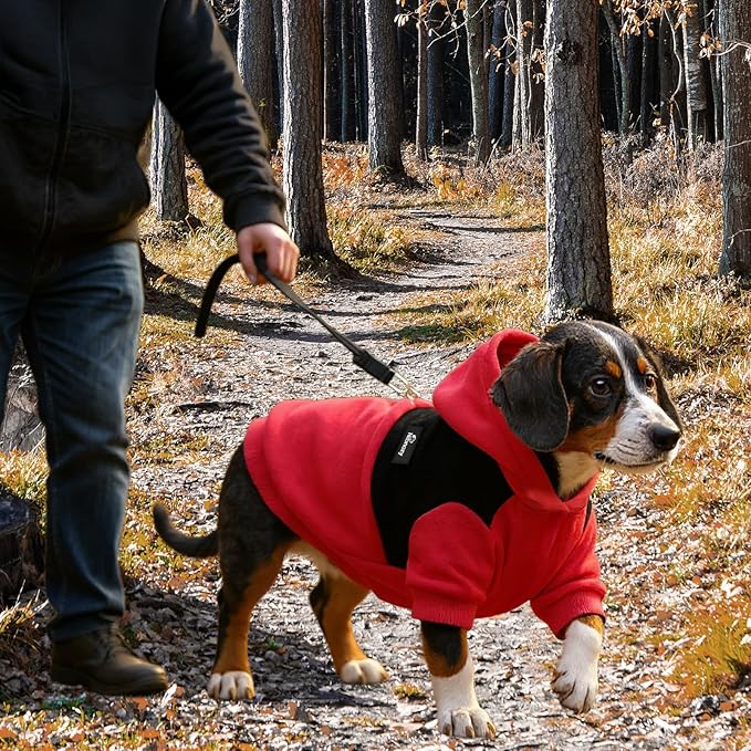 Dog Hoodie with Fleece Lining - Premium Winter Warm Dog Sweater for Small, Medium Dogs, Puppy - Dogs Sweatshirt Contrast Color Design (Red&Black, XS)