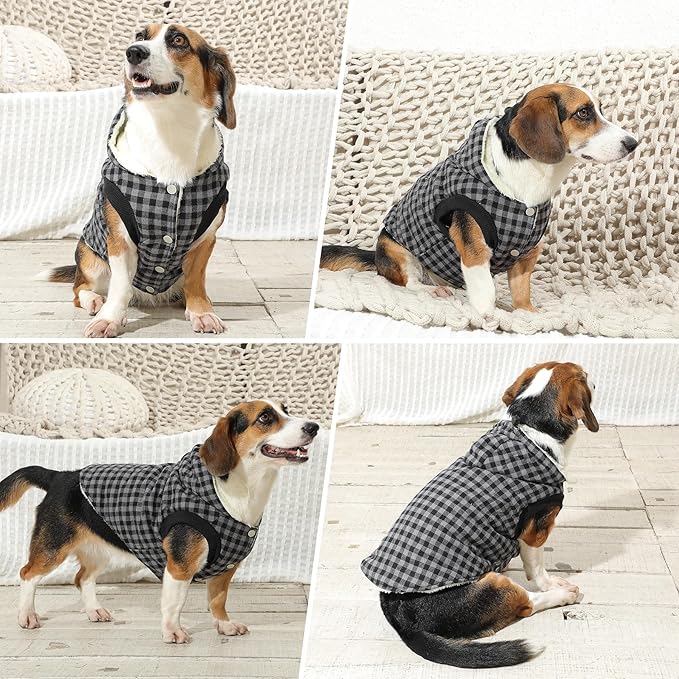 Fleece Lining Dog Hoodie for Small Dogs Extra Warm Plaid Sweater with Drawstring Hooded Coats in Winter Puppy Jacket,Black XS